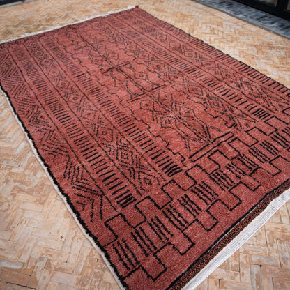 Red Azilal Rug – Handmade Moroccan Wool Carpet with Berber Motifs