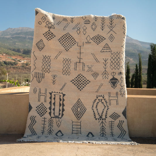 White Abstract Tribal Symbols Rug