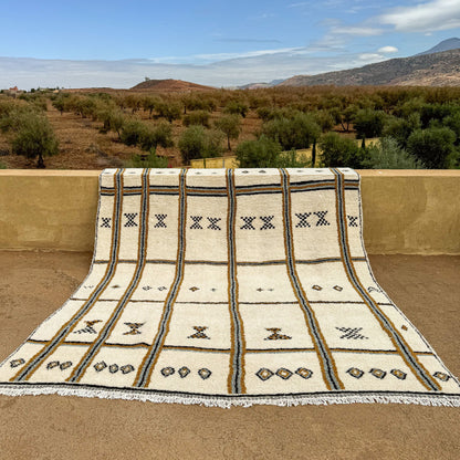 White Azilal Rug – Authentic Handmade Moroccan Wool Carpet with Colorful Berber Details