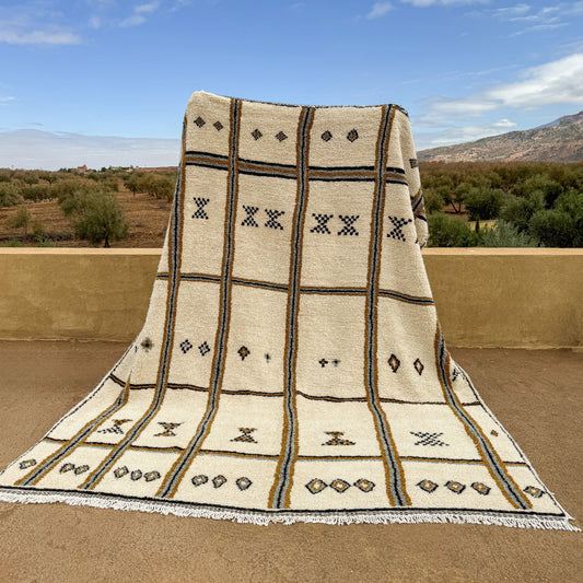 White Azilal Rug – Authentic Handmade Moroccan Wool Carpet with Colorful Berber Details