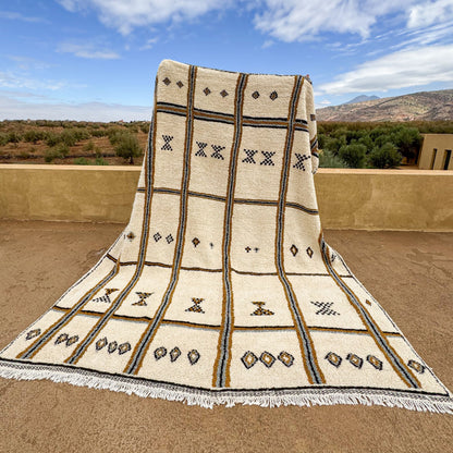 White Azilal Rug – Authentic Handmade Moroccan Wool Carpet with Colorful Berber Details