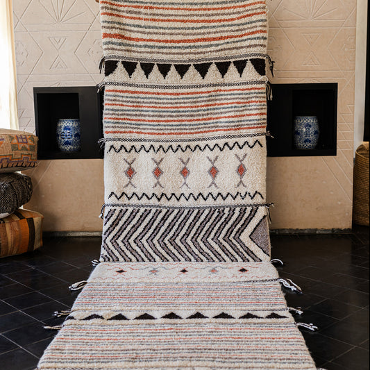 Colorful Azilal Runner Rug – Handmade Moroccan Wool Hallway Carpet with Berber Patterns