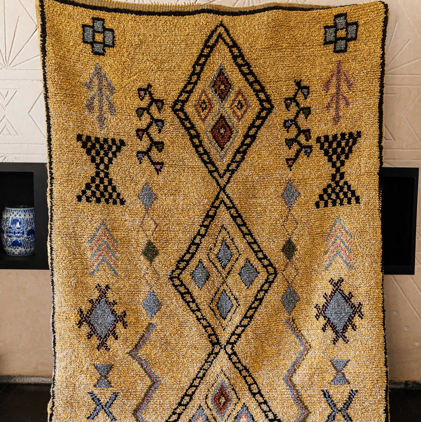 Yellow Azilal Rug – Handmade Moroccan Wool Carpet with Berber Patterns
