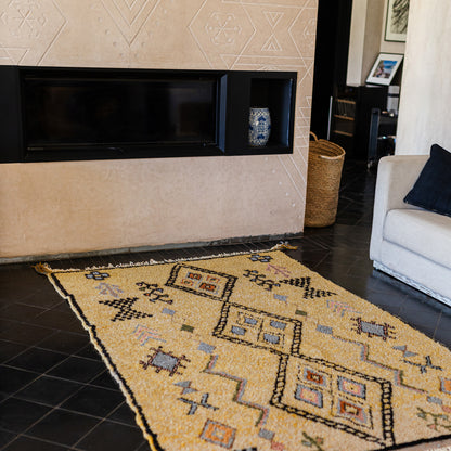 Yellow Azilal Rug – Handmade Moroccan Wool Carpet with Berber Patterns