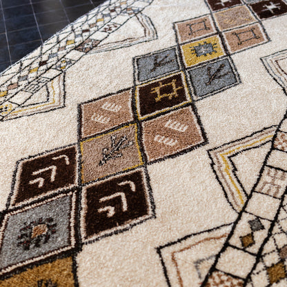 White Azilal Rug – Handmade Moroccan Wool Carpet with Colorful Diamond Patterns