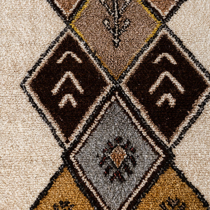 White Azilal Rug – Handmade Moroccan Wool Carpet with Colorful Diamond Patterns