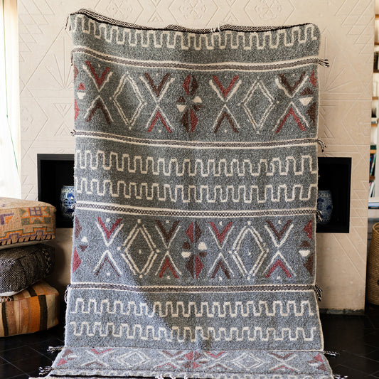 Grey Azilal Rug – Handmade Moroccan Wool Carpet in Bohemian Style